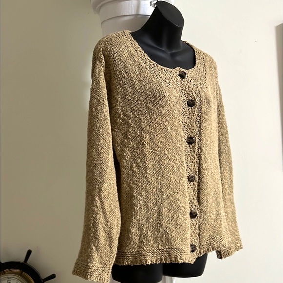 John Molloy Ireland Donegal Knit Linen and Cotton Cardigan Size Large Lagenlook - Picture 2 of 9